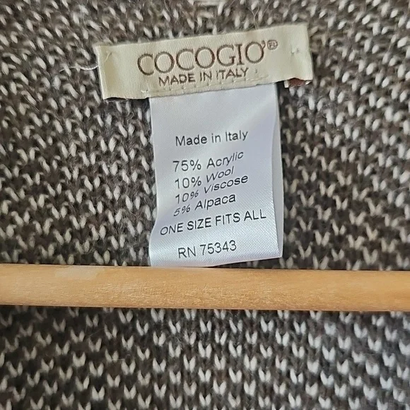 Cocogio Shawl Wrap Very Soft Alpaca Wool Blend Brown Ivory - Picture 2 of 4